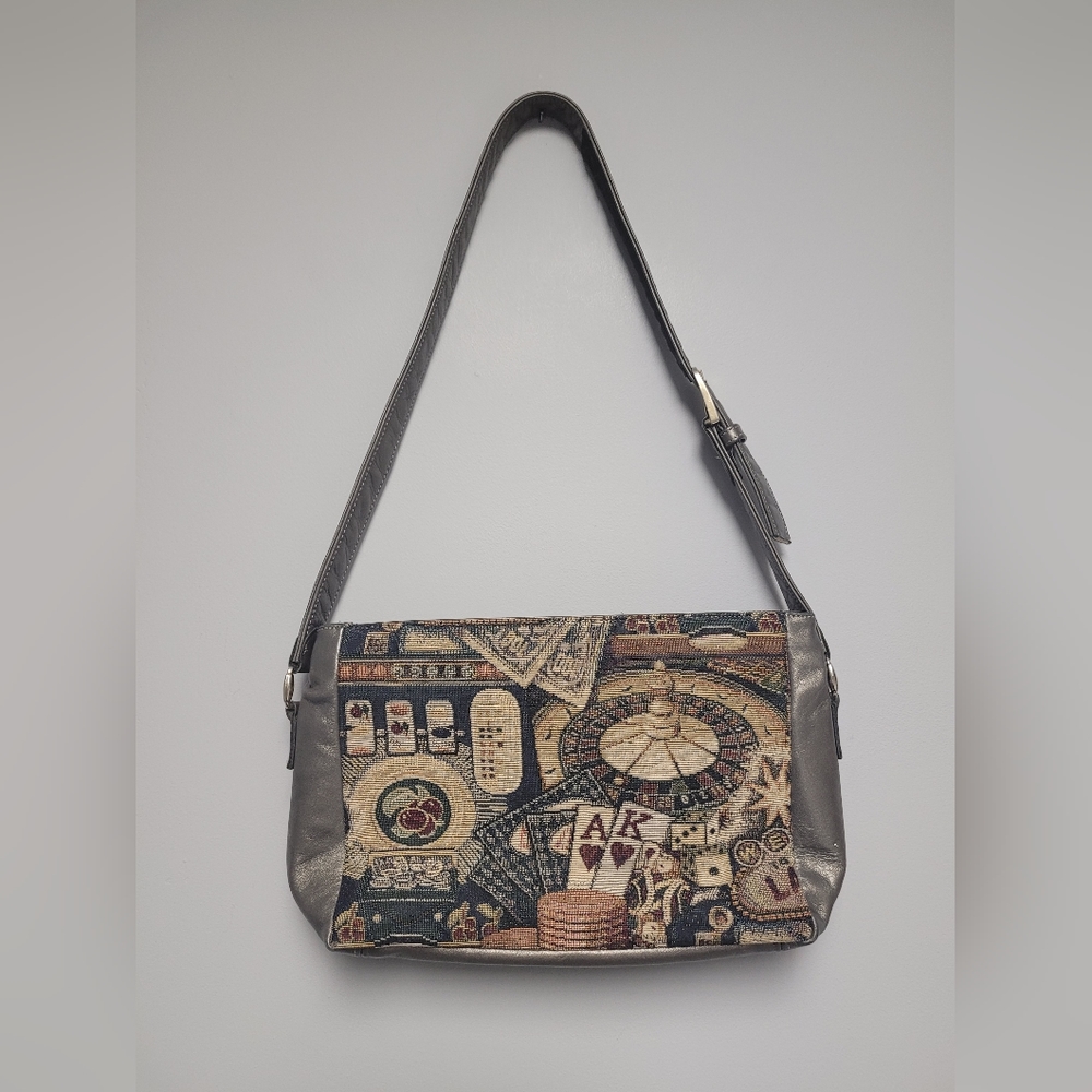 SAS Leather Las VEGAS Embroidered Graphics Adjustable Strap Shoulder Purse Bag